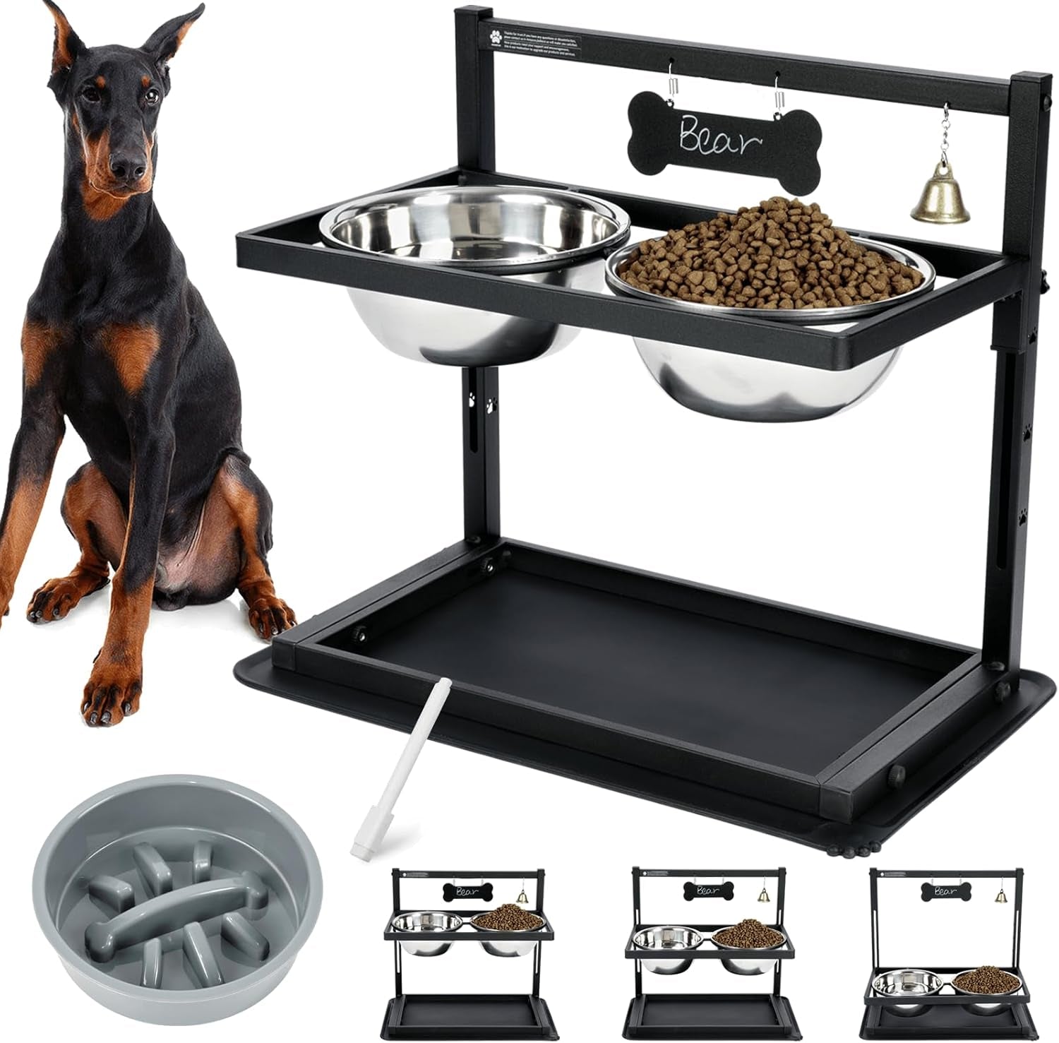 elevated-dog-bowls-with-slow-feeder-for-large-dogs-adjustable-raised-stand-with-2-stainless-steel-bowls-spill-proof-mat-non-slip-dog-feeder-for-large-medium-dogs-black