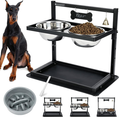 Elevated Dog Bowls with Slow Feeder for Large Dogs – Adjustable Raised Stand with 2 Stainless Steel Bowls & Spill-Proof Mat, Non-Slip Dog Feeder for Large & Medium Dogs (Black)14