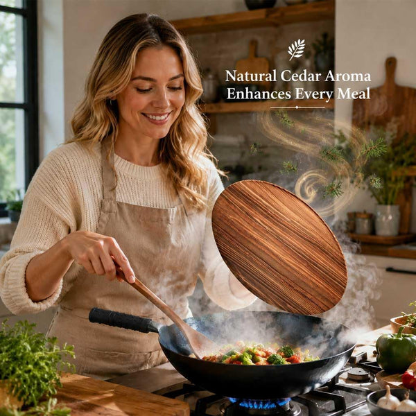Pure Iron Nonstick Wok with Lid, 14 Inch Large round Bottom Pan | Great for Chinese Stir-Fry, Open Fire Cooking, BBQ, Grilling, Camping, Outdoor Meals & Large Family-Style Cookware5