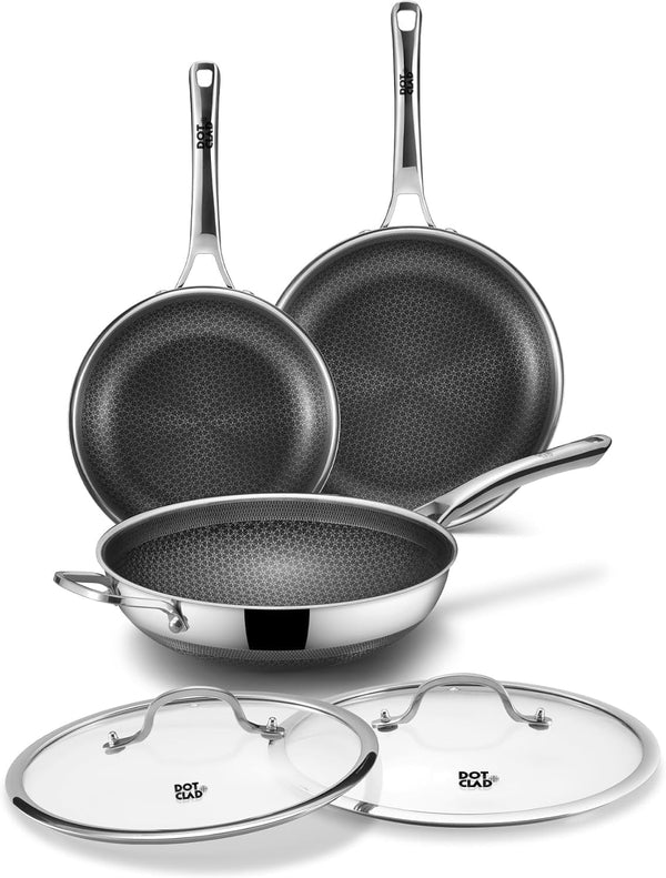3-Piece Hybrid Stainless Steel Cookware Set-12 Inch Wok with Lid,10 Inch Frying Pan,12 Inch Skillet with Lid-Non Stick,Pfoa Free,Dishwasher&Oven Safe,Induction Compatible,Cookware Set.1