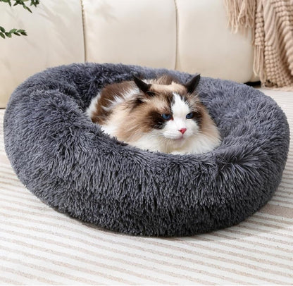 Calming Donut Cat Bed Dog Bed round Plush Pet Bed Fluffy Rabbit Cave Warm Dog Couch Non Slip Bottom for Pets Furniture up to 5KG10