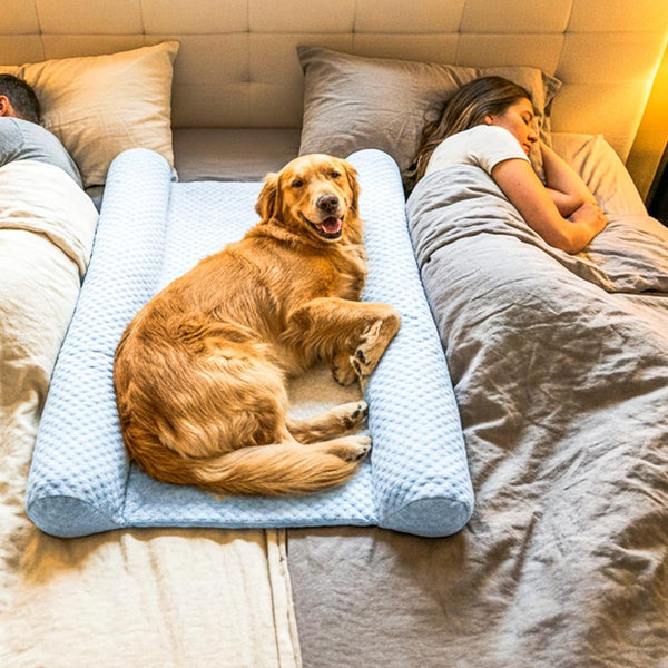 Denmate - the Only On-Bed Dog-Bed That Goes on Your Masterbed for Dogs That Love to Sleep with You. Helps Stabilize Nighttime Movement so You and Your Dog Sleep Better Together. Machine Washable.10