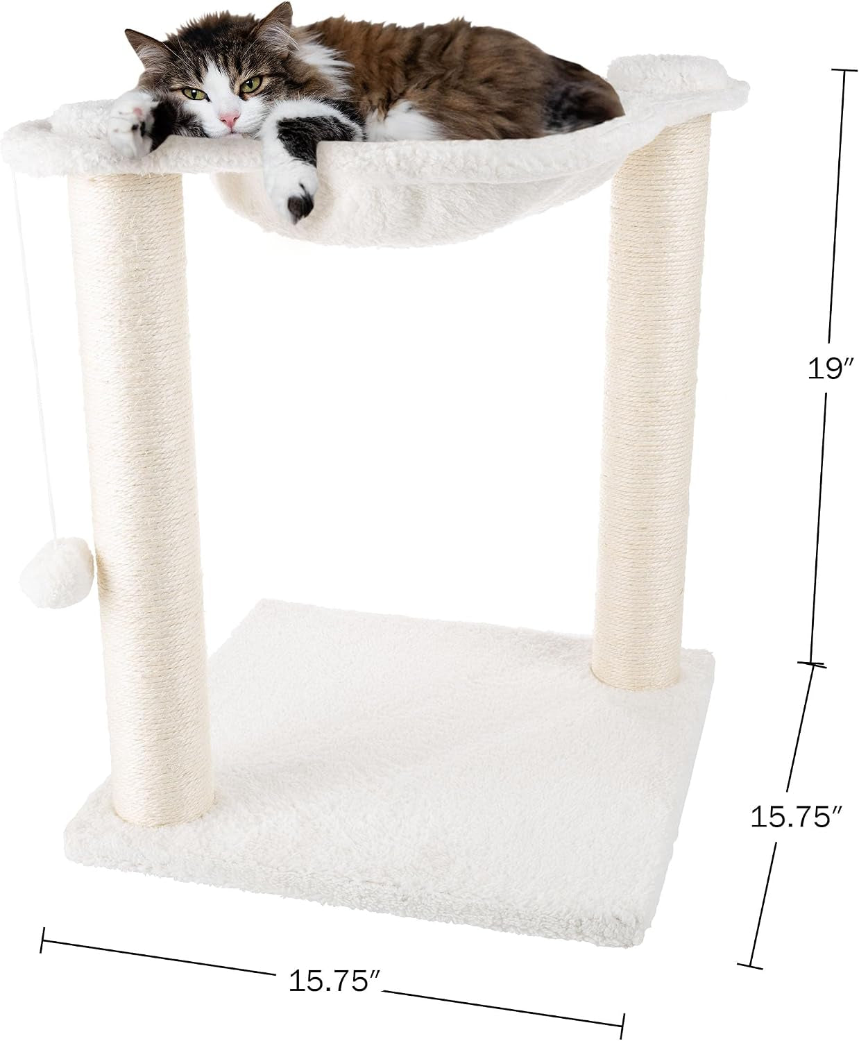 19-inch-cat-scratching-post-with-hammock-sisal-fabric-and-carpet-small-cat-tree-hanging-ball-toy-for-adult-cats-and-kittens-by-petmaker-white
