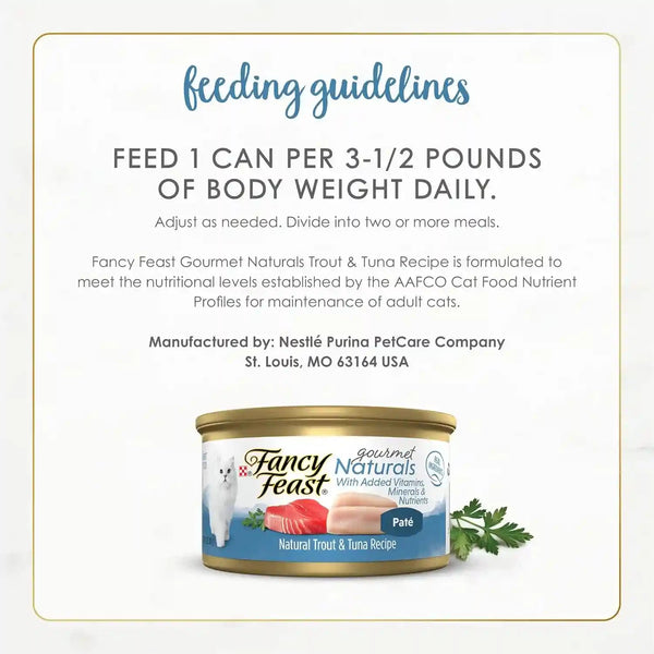Purina Fancy Feast Grain Free Wet Cat Food Pate Gourmet Naturals Trout and Tuna Recipe - (Pack of 12) 3 Oz. Cans7