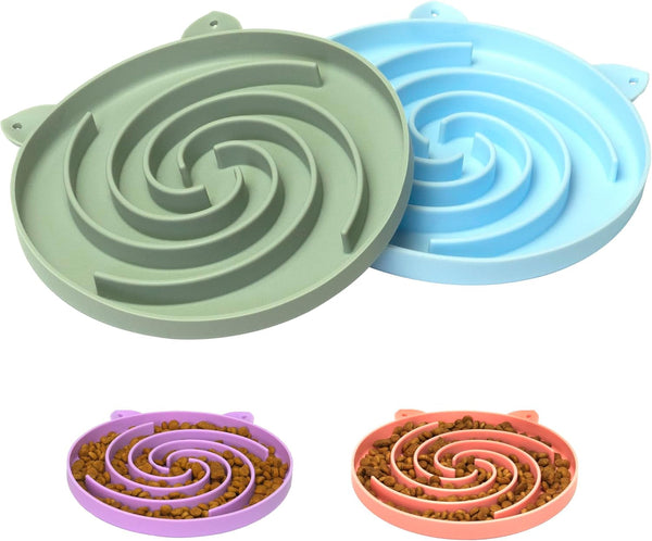 Bifeaw Slow Feeder Cat Bowl, Easy to Clean Silicone Bowl, Ideal for Dry and Wet Food (Green and Blue)1