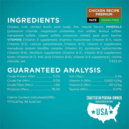 Purina ONE Grain Free, Natural Pate Wet Cat Food Variety Pack, Beef, Chicken and Ocean Whitefish Recipes - (2 Packs of 12) 3 Oz. Pull-Top Cans5