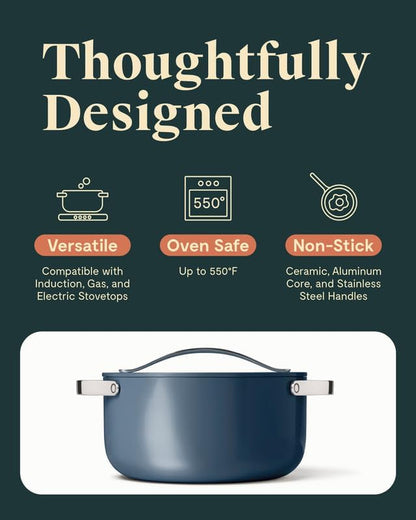 Caraway Non-Stick Ceramic Dutch Oven Pot with Lid (6.5 Qt, 10.5") | Non-Toxic, PTFE and PFOA Free, Safe and Compatible with All Stovetops (Gas, Electric and Induction), Navy3