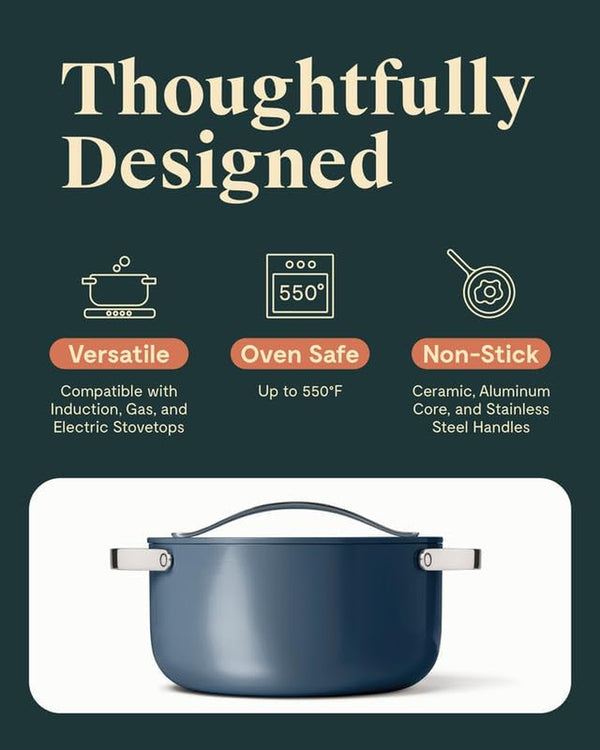 Caraway Non-Stick Ceramic Dutch Oven Pot with Lid (6.5 Qt, 10.5") | Non-Toxic, PTFE and PFOA Free, Safe and Compatible with All Stovetops (Gas, Electric and Induction), Navy3