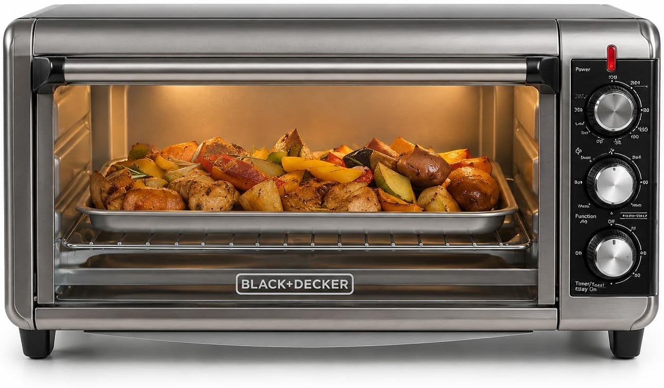 black-decker-to3250xsbd-8-slice-extra-wide-convection-countertop-toaster-oven-includes-bake-pan-broil-rack-toasting-rack-stainless-steel-black