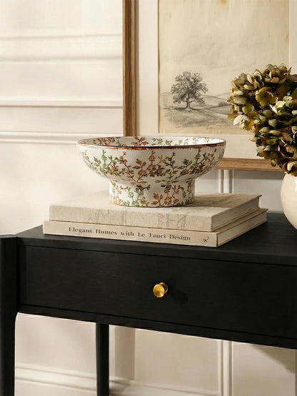 10" Ceramic Decorative Bowl, Key Bowl for Entryway, Handcrafted Sturdy Pedestal Bowl, French Country Fruit Bowl for Kitchen Counter, Centerpiece, Vine Green5