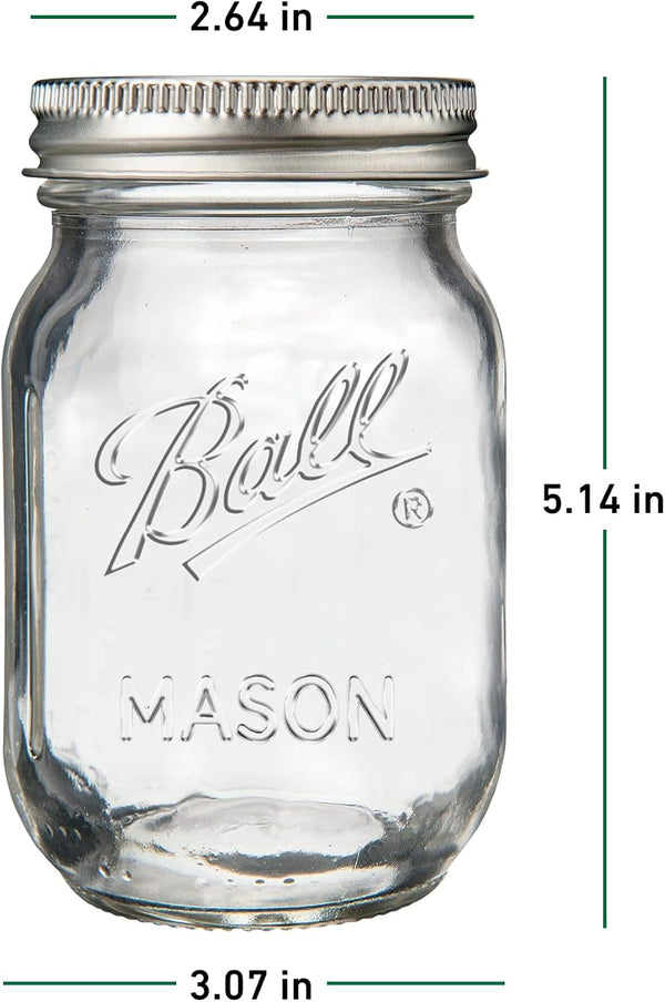 Regular Mouth Pint 16Oz. Glass Mason Jar with Lids and Bands, 8 Count9