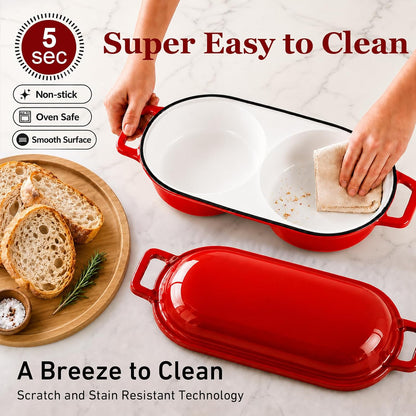Double Dutch Oven for Sourdough Bread Baking,2.2Qt Enameled Cast Iron Dutch Oven Pot with Lid,500°F Oven Safe Non Stick Bread Loaf Pan,Sourdough Baking Pan for Homemade Baking（Red）6