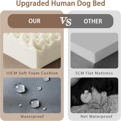 ROOMTEC Human Dog Bed, 71''X45''X12'' Size Fits Adult and Pet Washable Giant People Bed 10 CM Thick Memory Foam Large Oversize Pet Bed with Plump Pillow, Blanket, Strap - Grey5