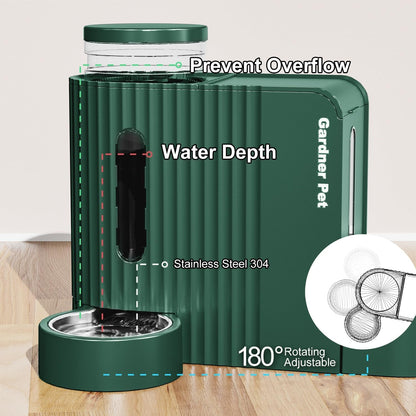 Gardner Pet Automatic Gravity Pet Feeder, 0.8 Gallons*2 Dog Feeder and Water Dispenser Set 100% Bpa-Free, 2-In-1 Gravity Feeder with Stainless Steel Bowl for Dogs, Cats, Rabbits, Puppies (Green)5