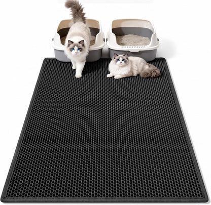 Pieviev Cat Litter Mat Double Layer Waterproof Urine Proof Trapping Mat 1 Pack (Gray, 24X15 Inch (Pack of 1)) | Honeycomb Design Catches Scattered Particles to Stop Tracking, Urineproof Base Protects Floors, Easy to Clean8