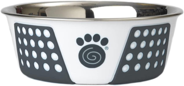Petrageous 15001 Fiji Stainless Steel Non-Slip Dishwasher-Safe Dog Bowl 3.75-Cup Capacity 6.75-Inch Diameter 2.5-Inch Tall for Medium and Large Dogs, White and Slate Blue (Pack of 2)7