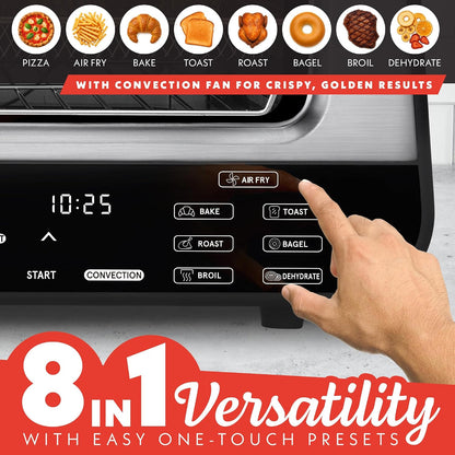 Electric Indoor Pizza Oven – Countertop Air Fryer Toaster Oven Combo with 6 Pizza Presets, 7 Cooking Functions, Air Fry, Broil & Bake, Includes Cordierite Pizza Stone, Stainless Steel3