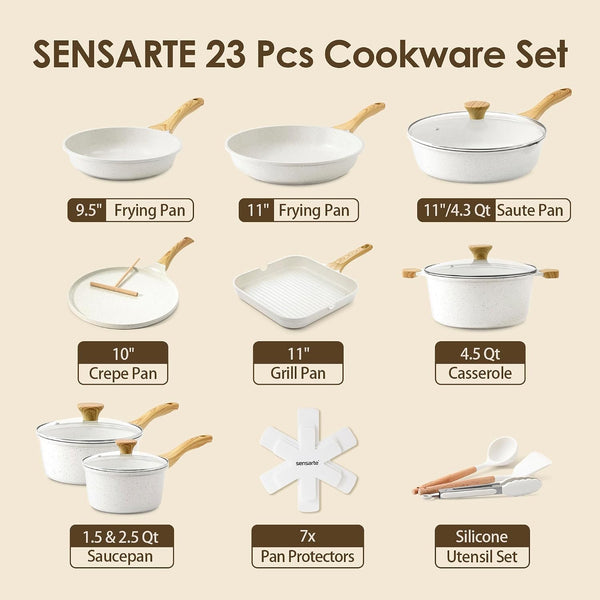 23 PCS Nonstick Ceramic Cookware Set, PFAS/PFOA Free, Induction | Non Toxic Pots and Pans, Healthy Kitchen & Home Cooking Set with Stay-Cool Handles, Silicone Tools and Pot Protectors, White2