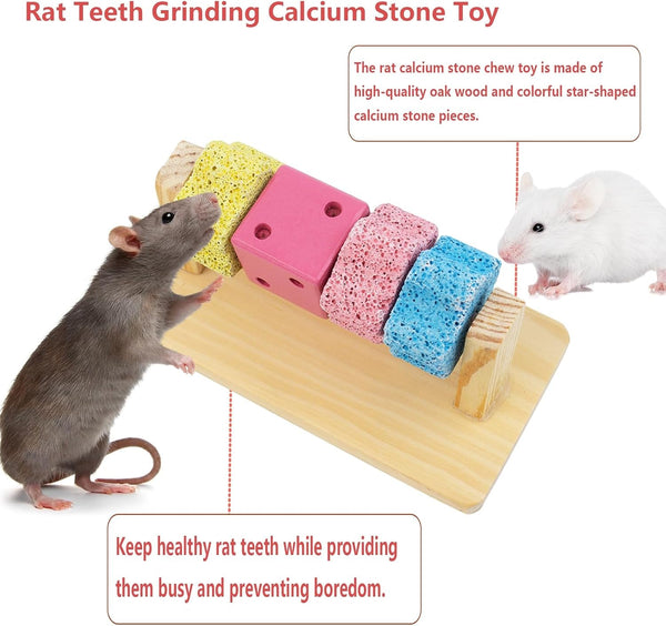Guinea Pig Chew Toys for Teeth, Natural Hamster Lava Grinding Stone, Adds Calcium to Diet, Rotating Rat Enrichment Toys Wood Stand for Syrian & Dwarf Hamsters, Rats, Guinea Pig, Chinchillas2