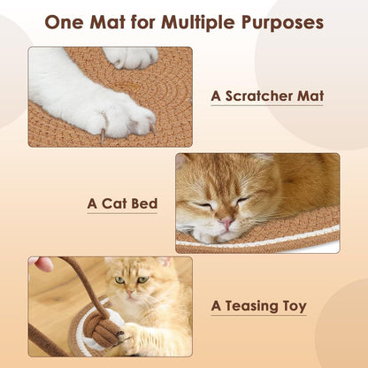 Cat Scratcher Mat, Natural Cotton Rope Cat Scratch Pad, 15.7'' round Horizontal Floor Cat Scratching Pads for Indoor Cats, Cat Furniture Protector for Wall, Couch, Carpets, Sofas6