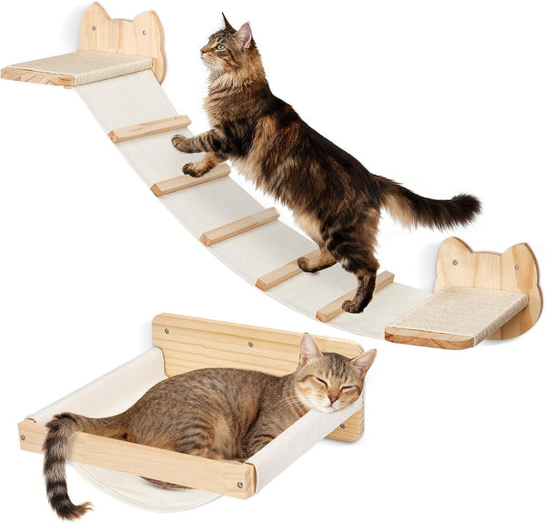 Wall Mounted Cat Shelves Set with Hammock | Sisal Scratching Posts, 3 Wooden Steps, Space-Saving Cat Tree, for Indoor Cats up to 30 Lbs9