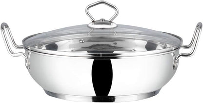 Stainless Steel Kadhai with Tempered Glass Lid, 20Cm, Premium Quality | 2 Litre Induction-Friendly Multi-Use Pot for Sauces, Deep Frying and Stews; Indian Cooking Essential1