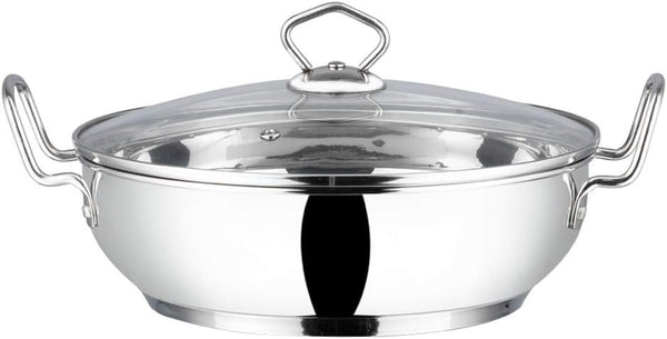 Stainless Steel Kadhai with Tempered Glass Lid, 20Cm, Premium Quality | 2 Litre Induction-Friendly Multi-Use Pot for Sauces, Deep Frying and Stews; Indian Cooking Essential1