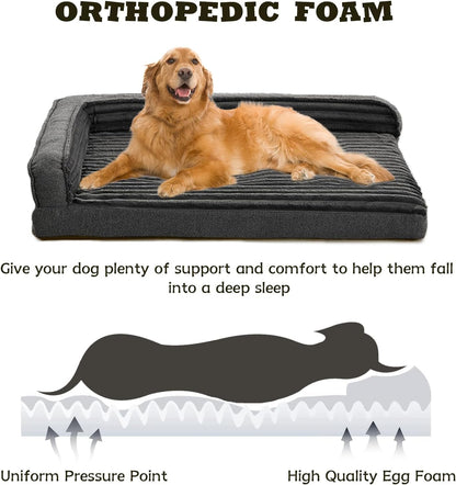 WINDRACING Orthopedic Dog Beds for Medium Dogs, Waterproof Egg Foam Dog Sofa Bed with L Bolster Sides, Washable Medium Pet Bed with Removable Cover & Non-Slip Bottom, 36 X 23 Inch, Gray2