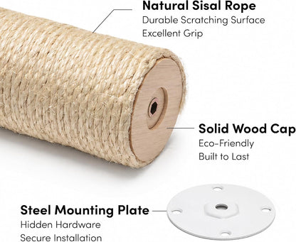Xympo Wall-Mounted Cat Climbing Steps, Floating Sisal Scratching Posts, 8 Inch, 3 Pack, Easy Drywall Install3