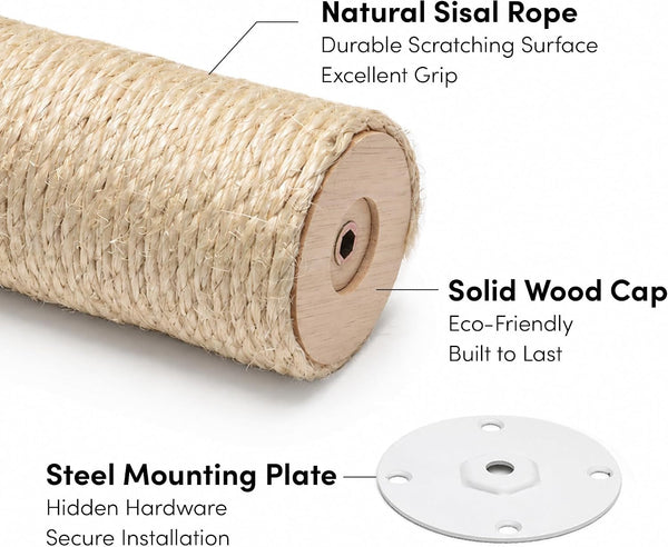 Xympo Wall-Mounted Cat Climbing Steps, Floating Sisal Scratching Posts, 8 Inch, 3 Pack, Easy Drywall Install3