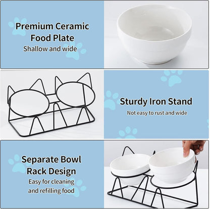Elevated Cat Food Bowl,Ceramic Raised Water Bowl for Indoor Cats, 15°Tilted Metal Stand anti Vomiting and Protect Spines,Whisker Fatigue Feeding Dishes,Non-Slip and Dishwasher Safe8