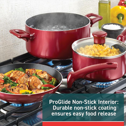 Essentials Non-Stick Pots and Pans Cookware 10 Piece Set, Red6