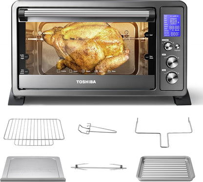 AC25CEW-BS Large 6-Slice Convection Toaster Oven Countertop, 10-In-One with Toast, Pizza and Rotisserie, 1500W, Black Stainless Steel, Includes 6 Accessories1
