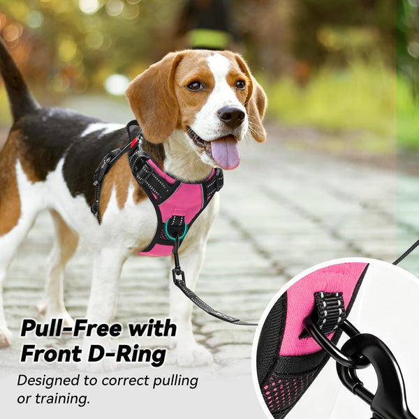 Poypet No Pull Dog Harness, No Choke Front Lead Dog Reflective Harness, Adjustable Soft Padded Pet Vest with Easy Control Handle for Small to Large Dogs(Pink, Medium)3