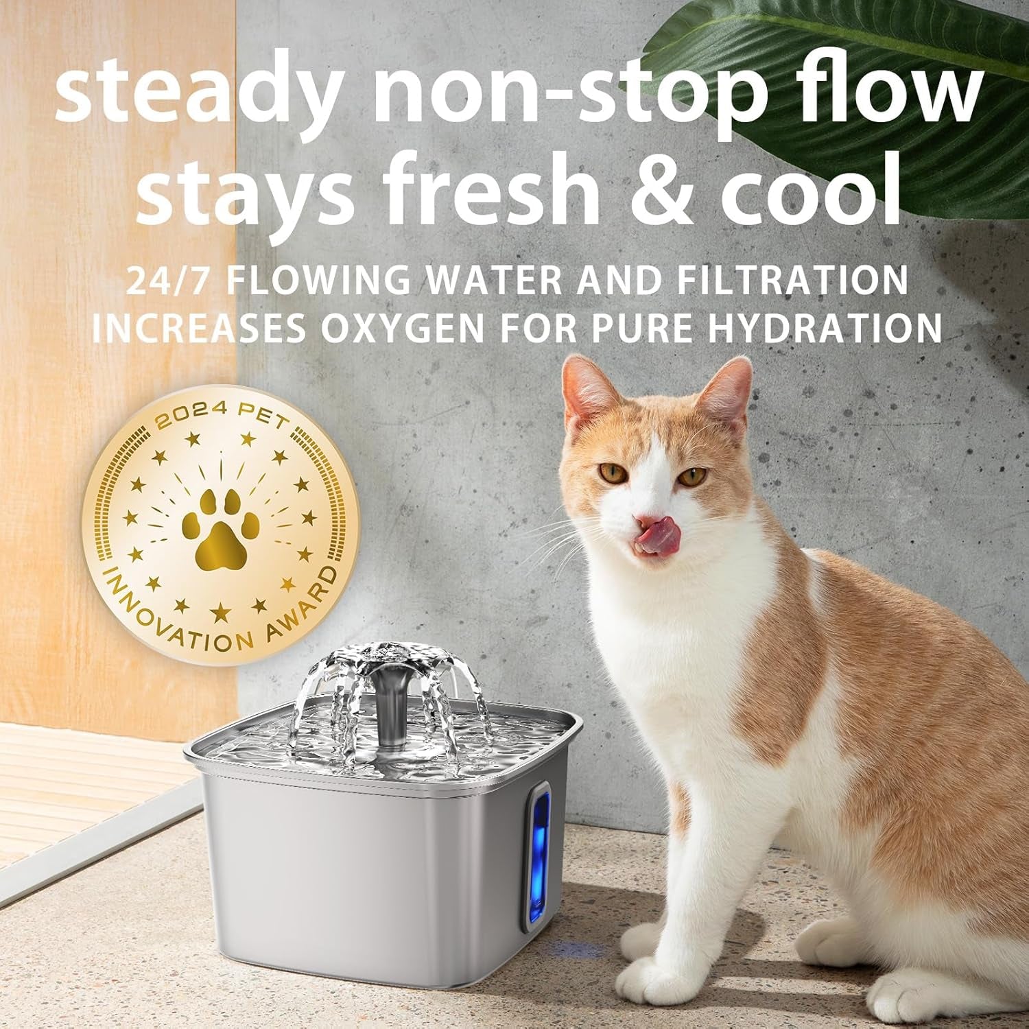 veken-innovation-award-winner-stainless-steel-cat-water-fountain-108oz-automatic-pet-fountain-dog-water-dispenser-with-3-replacement-filters-silicone-mat-gifts-for-cats-dogs-silver