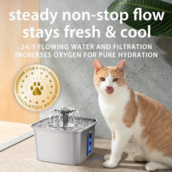 Veken Innovation Award Winner Stainless Steel Cat Water Fountain, 108Oz | Automatic Pet Fountain Dog Water Dispenser with 3 Replacement Filters & Silicone Mat, Gifts for Cats, Dogs (Silver)5