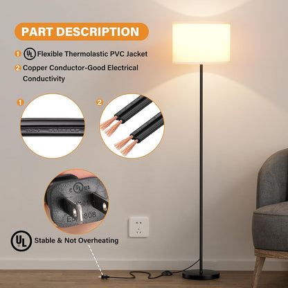 Modern Floor Lamp Simple Design with White Shade & Foot Pedal Switch | 60" Black Floor Lamp(Without Bulb), Tall Lamps for Living Room Bedroom Office Dining Room Kitchen5
