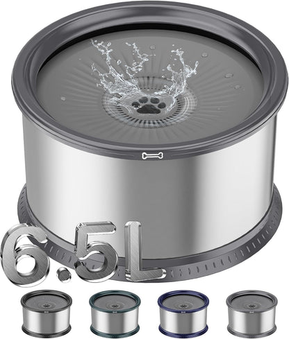 1.6 Gallon Dog Water Bowl, 6.5L/220Oz Stainless Steel No Spill Water Bowl for Large Dogs, Super Large Capacity Splash Proof Pet Slow Drinking Water Bowl with Anti-Slip Mat for Mess Drinkers1