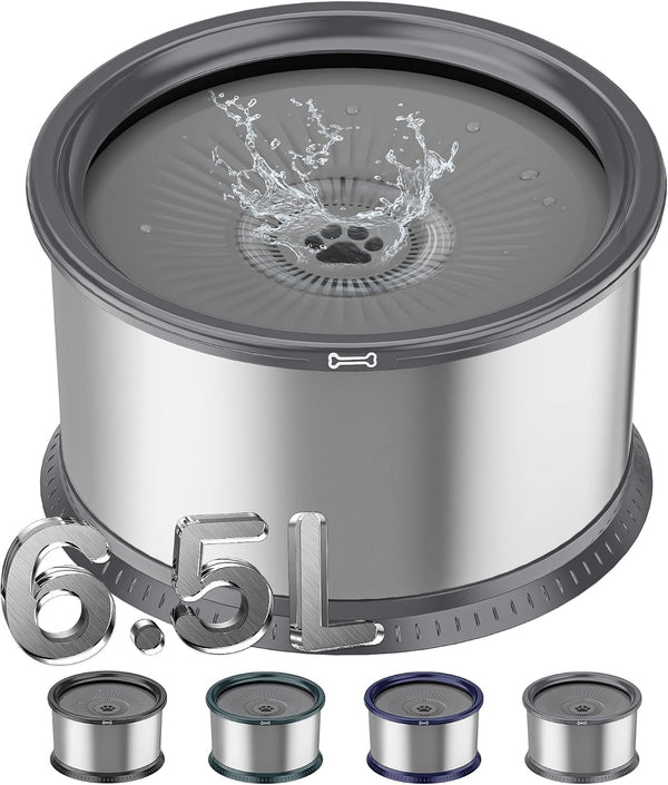 1.6 Gallon Dog Water Bowl, 6.5L/220Oz Stainless Steel No Spill Water Bowl for Large Dogs, Super Large Capacity Splash Proof Pet Slow Drinking Water Bowl with Anti-Slip Mat for Mess Drinkers1