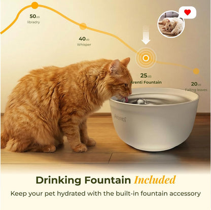 ARENTI Automatic Cat Feeder and Water Dispenser with Camera, 2K Adjustable View & Invisible Privacy Mode, 4.5L Cat Food Dispenser Fountain Combo, 5G/2.4G Wifi, 2-Way Audio, AI Alerts, Battery Backup5