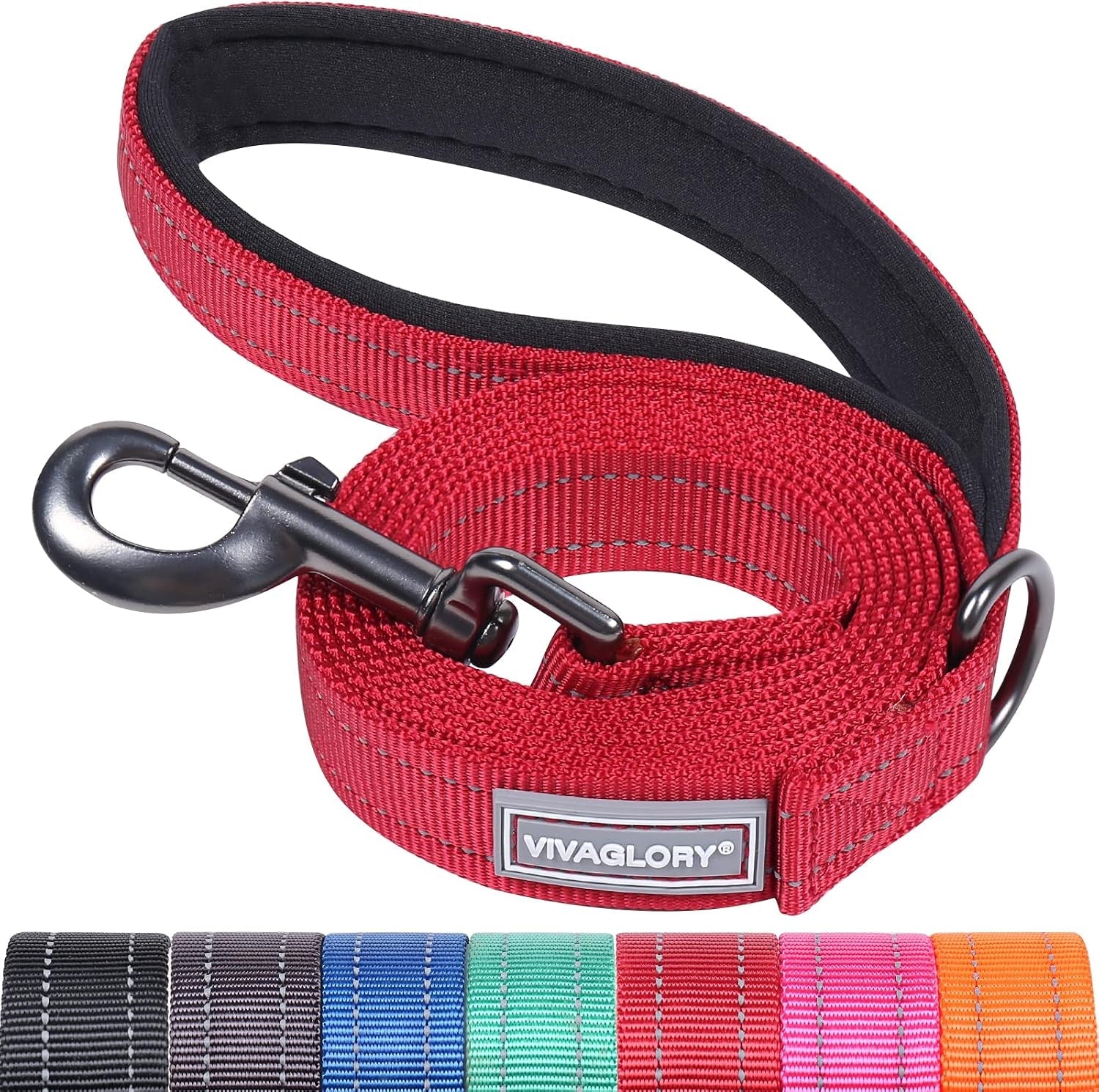 vivaglory-dog-leash-puppy-leash-for-collar-3ft-x-1in-black-with-soft-padded-handle-for-training-walking-heavy-duty-double-layer-nylon-pet-puppy