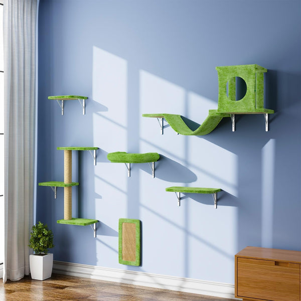 NUNU LAB Wall Mounted Cat Furniture Set - 6 Pcs Climber Set with House, Bridge, Steps, Scratcher Board - DIY Walls Playground, Indoor Cat Shelves - Gray26
