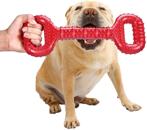 Feeko Dog Toys for Aggressive Chewers Large Breed, 15 Inch Interactive Long Lasting Dogs Toy with Convex Design Natural Rubber Tug-Of-War Toy for Medium Large Tooth Clean(Red)1