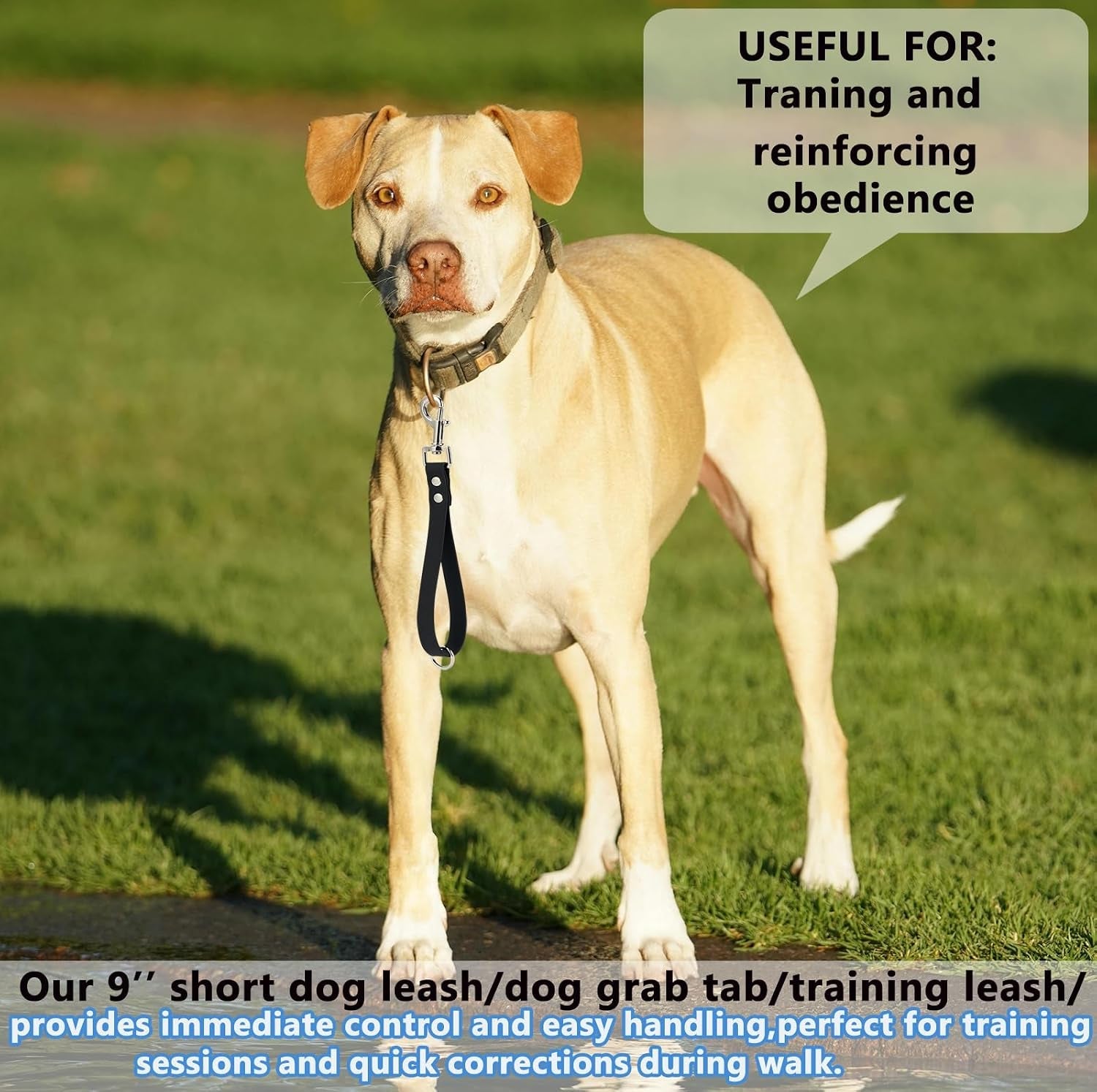 short-dog-leash-9-inch-dogs-lead-grab-tab-heavy-duty-waterproof-pvc-dog-training-traffic-leashes-for-safety-control-behavior-correction-hiking-backup-all-breeds-black-9