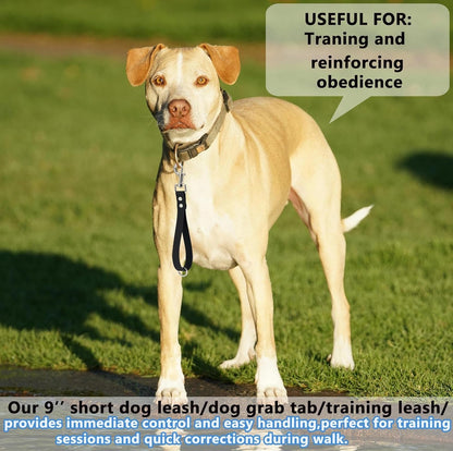 Short Dog Leash - 9 Inch Dogs Lead Grab Tab Heavy Duty Waterproof PVC Dog Training Traffic Leashes for Safety Control Behavior Correction Hiking Backup & All Breeds (Black, 9'')4