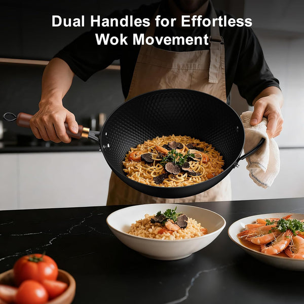 Wok with Lid, 13 Inch Carbon Steel Woks & Stir-Fry Pans Nonstick | Pre-Seasoned 5.6QT Flat Bottom Chinese Wok Pan with Lid, PFOA/PTFE Free Cookware Compatible with All Cooktops7