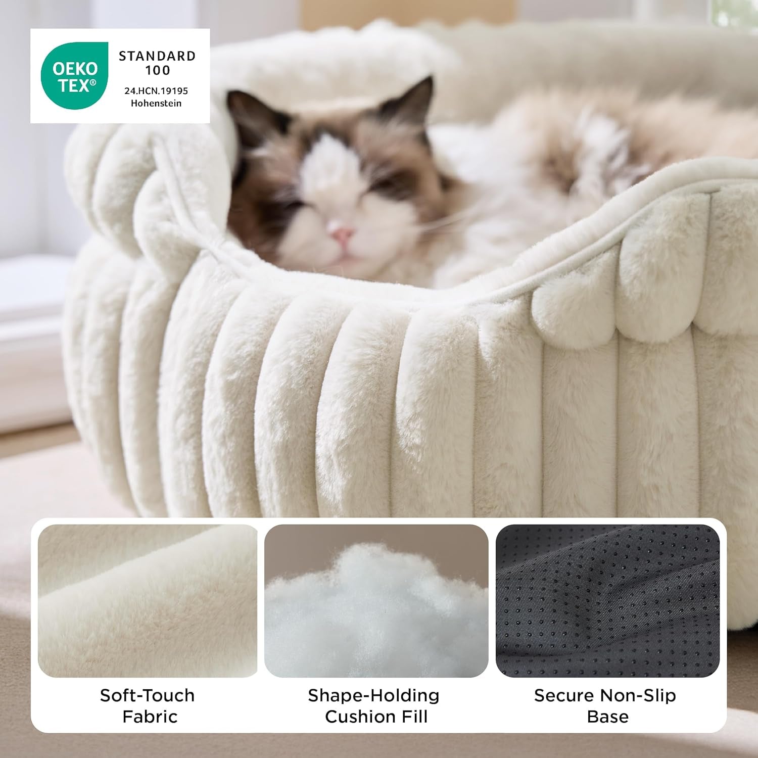 bedsure-comfyfleece™-washable-cute-large-cat-bed-soft-round-puppy-bed-23in-cozy-fluffy-plush-small-dog-bed-donut-corduroy-cuddler-pet-beds-for-indoor-big-cats-anti-slip-bottom-up-to-20-lbs-cream