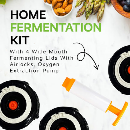 Home Fermentation Kit with 4 Wide Mouth Fermenting Lids with Airlocks, Oxygen Extraction Pump, Ideal for Sauerkraut, Kimchi, Pickles & Fermented Vegetable2