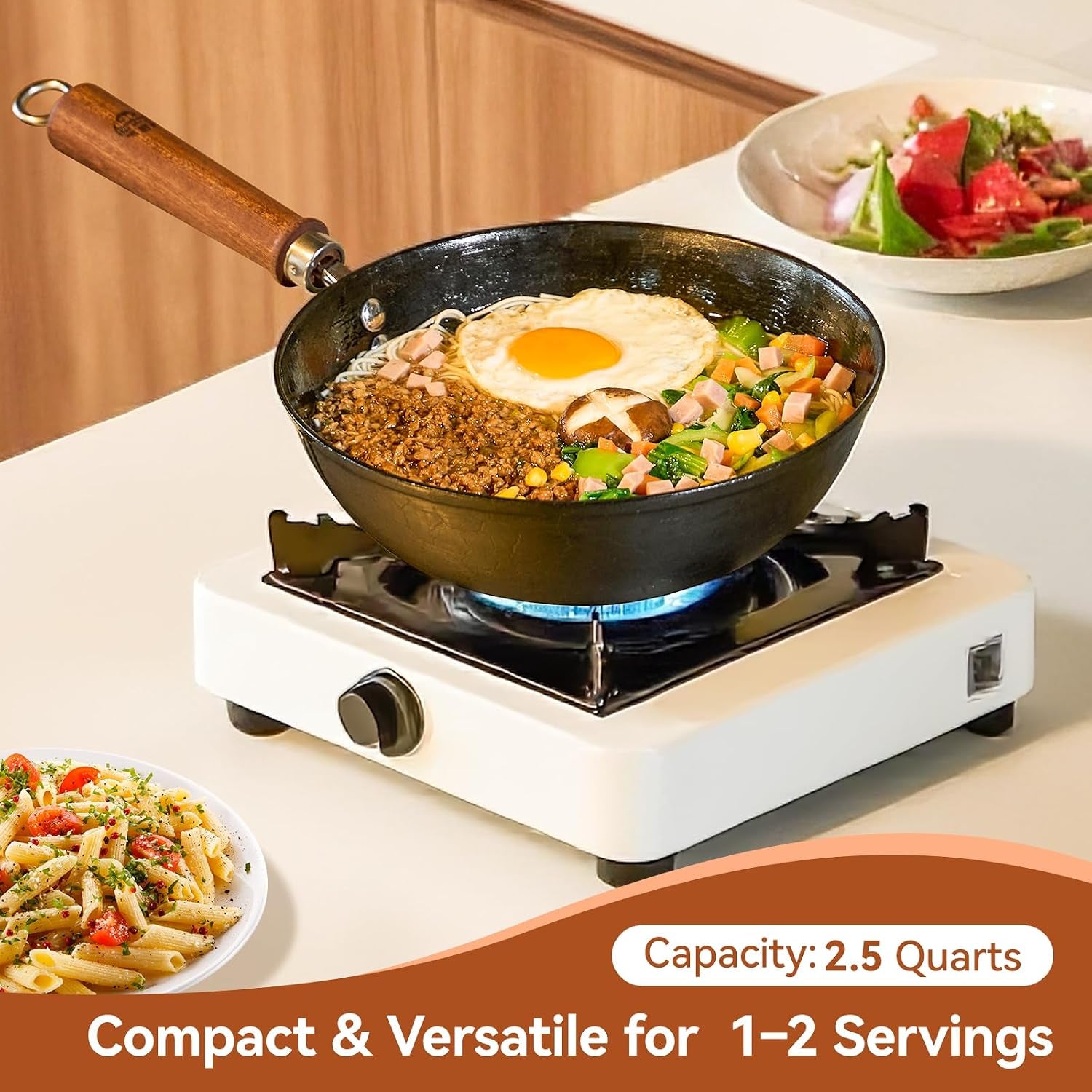 9-5-inch-small-cast-iron-wok-with-lid-handcrafted-tortoise-shell-texture-uncoated-stir-fry-pan-flat-bottom-wok-for-electric-induction-gas-stoves-2-5-quart-requires-seasoning