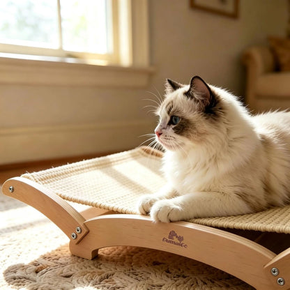 Extra-Large Sisal Cat Scratcher Bed for Indoor Cats, Cat Scratching Post with Hammock Nartural Sisal Scratch Pad for Large Cats Scratcher Lounge Chair, Wooden Cat Furniture (Light Nartural)7